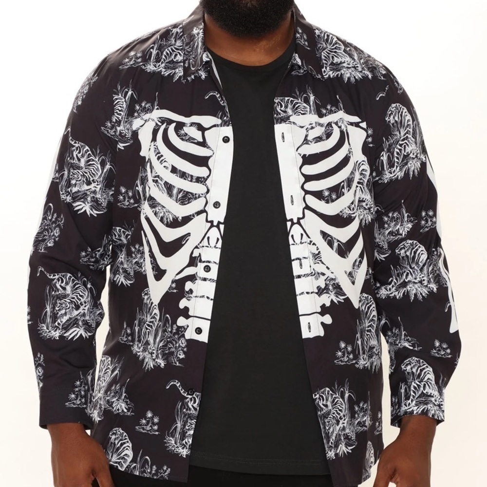 Mr. Savage. Bones long sleeve, woven shirt, black/white size XXXL.